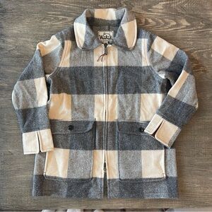 Woolrich Giant Buffalo Plaid Coat - Gray and Cream, Women XL